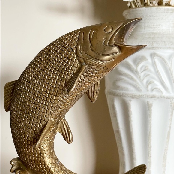 SOLD Brass Fish Rising Statue - Picture 3 of 3